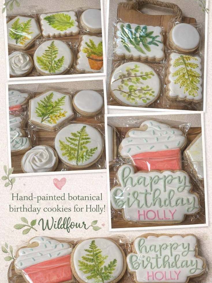 Hand painted botanical birthday cookies