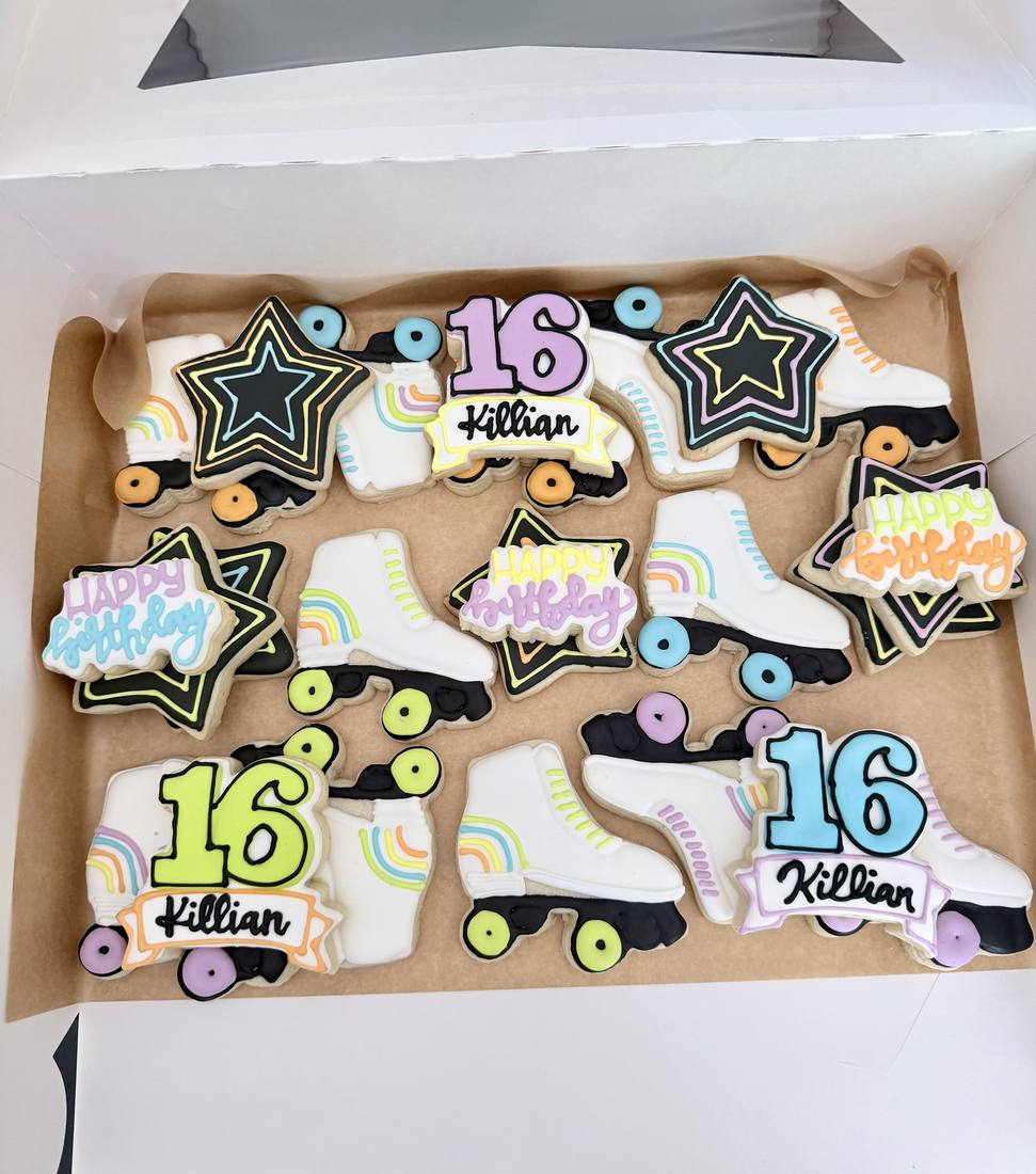 Retro roller skate 16th birthday cookies