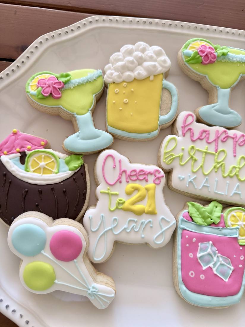 Close up of hand painted cocktail cookies