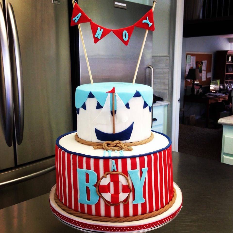 Nautical Ahoy It's a Boy baby shower cake